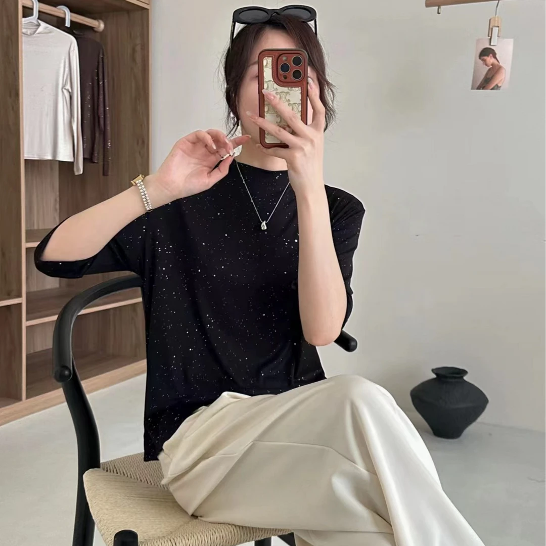 【细说定制】满天星中袖纯色百搭显瘦女打底衫套头气质骑行服3320