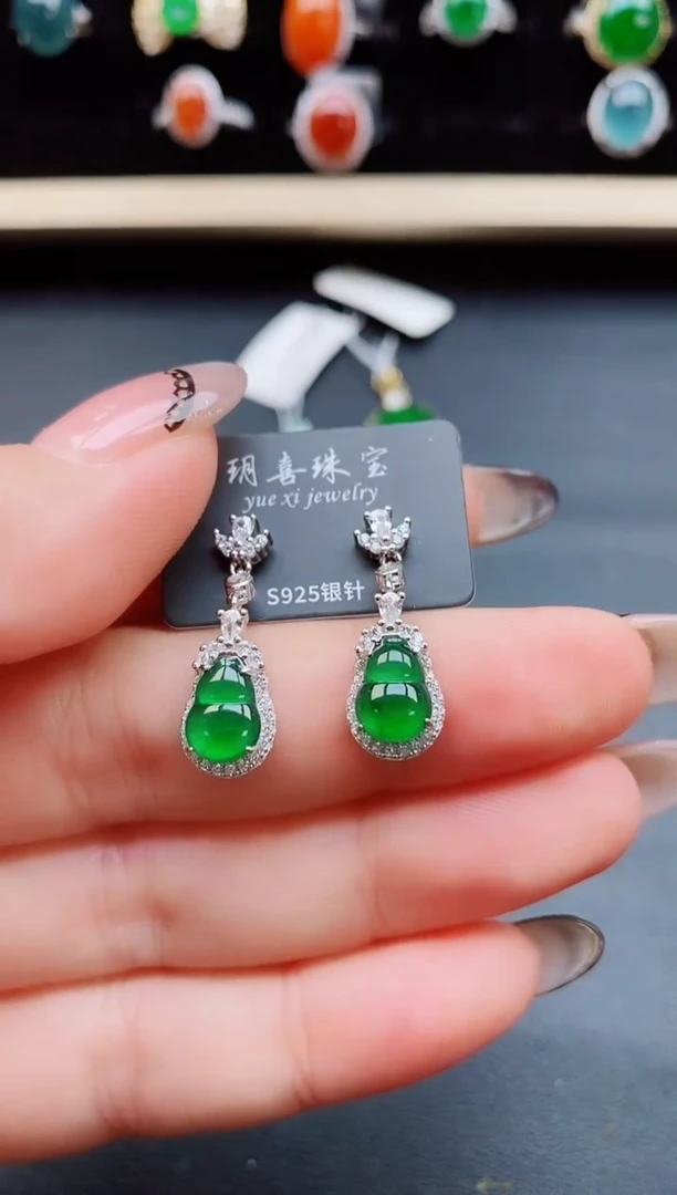 翡翠银S925镶嵌耳饰508550