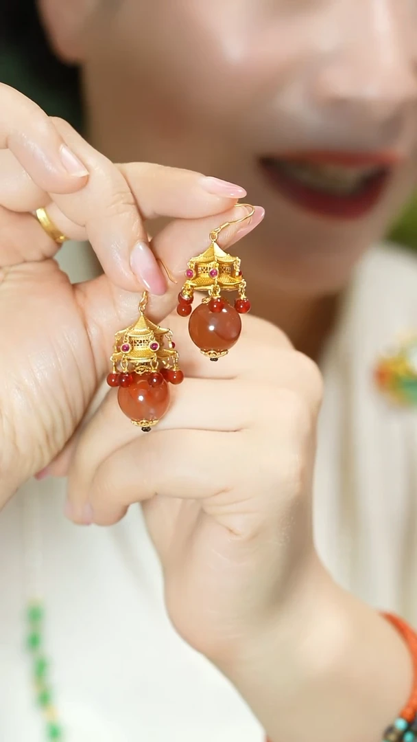 【闪购商品】南红玛瑙耳饰银S925镶嵌支持48小时鉴赏