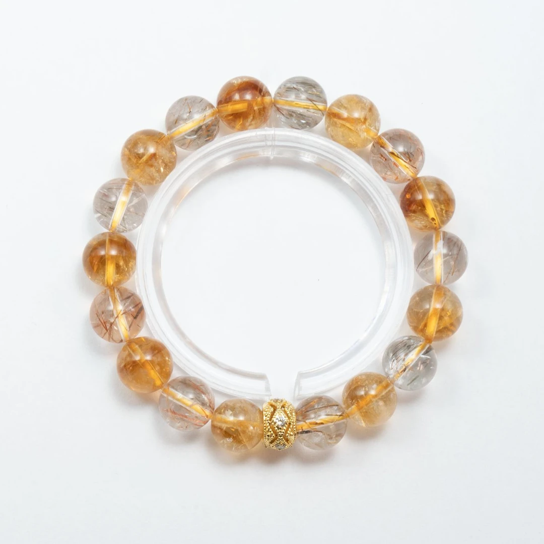 【富九州】DIY黄塔晶黑金超水晶东海水晶手串1209