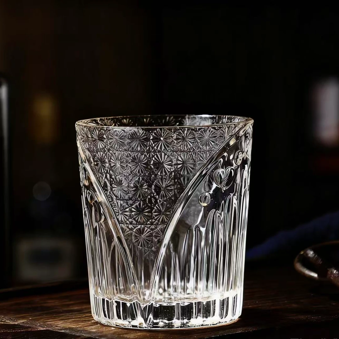 惊喜家高端浮雕威士忌杯欧式酒杯啤酒杯平底款个性简约酒杯家用
