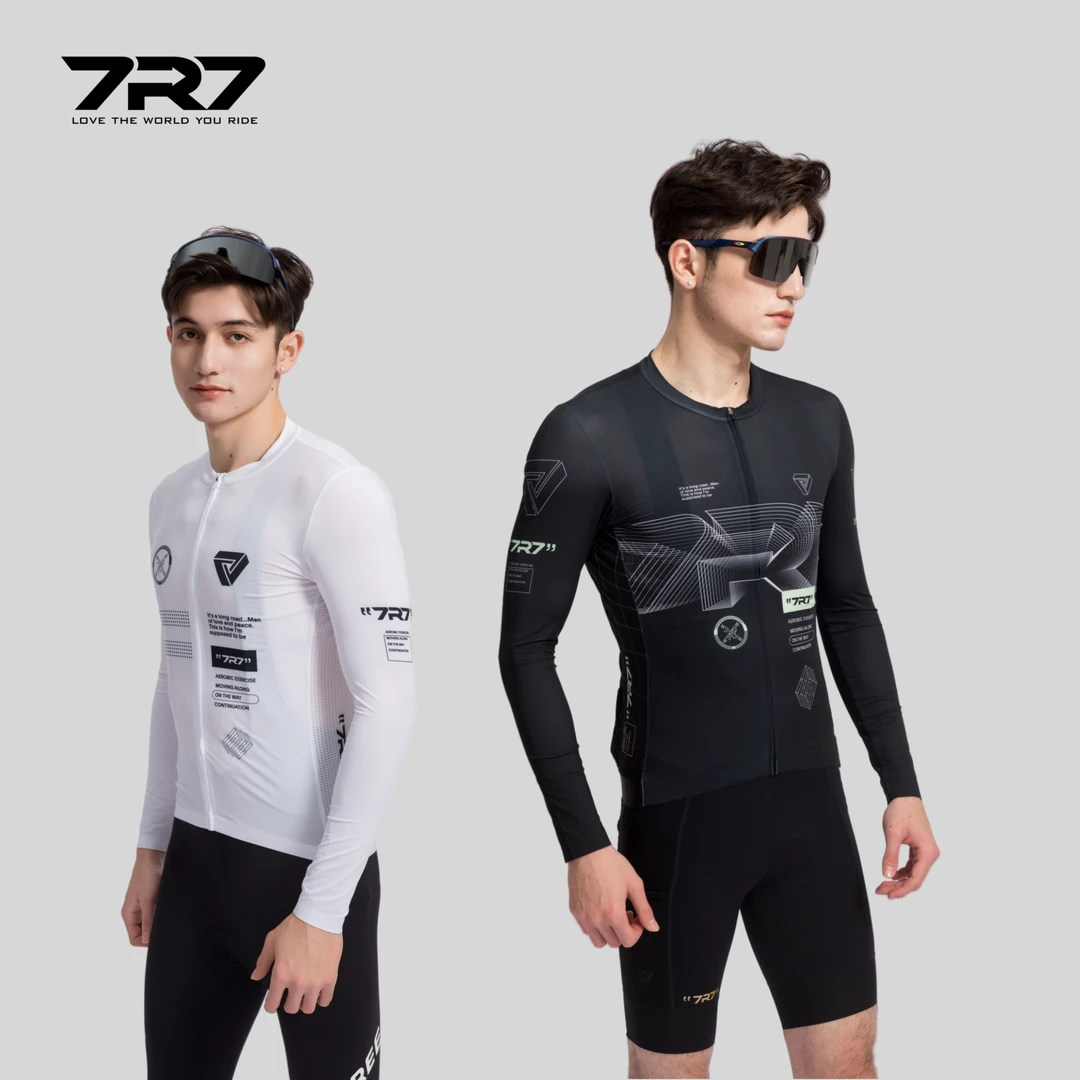 7R7春夏骑行长袖男女款专业速干修身公路车骑行服薄款标语黑白