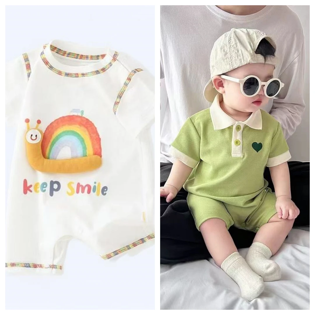 [到手2件]新款夏季婴幼薄款洋气男女宝宝可爱时尚连体衣哈衣爬服