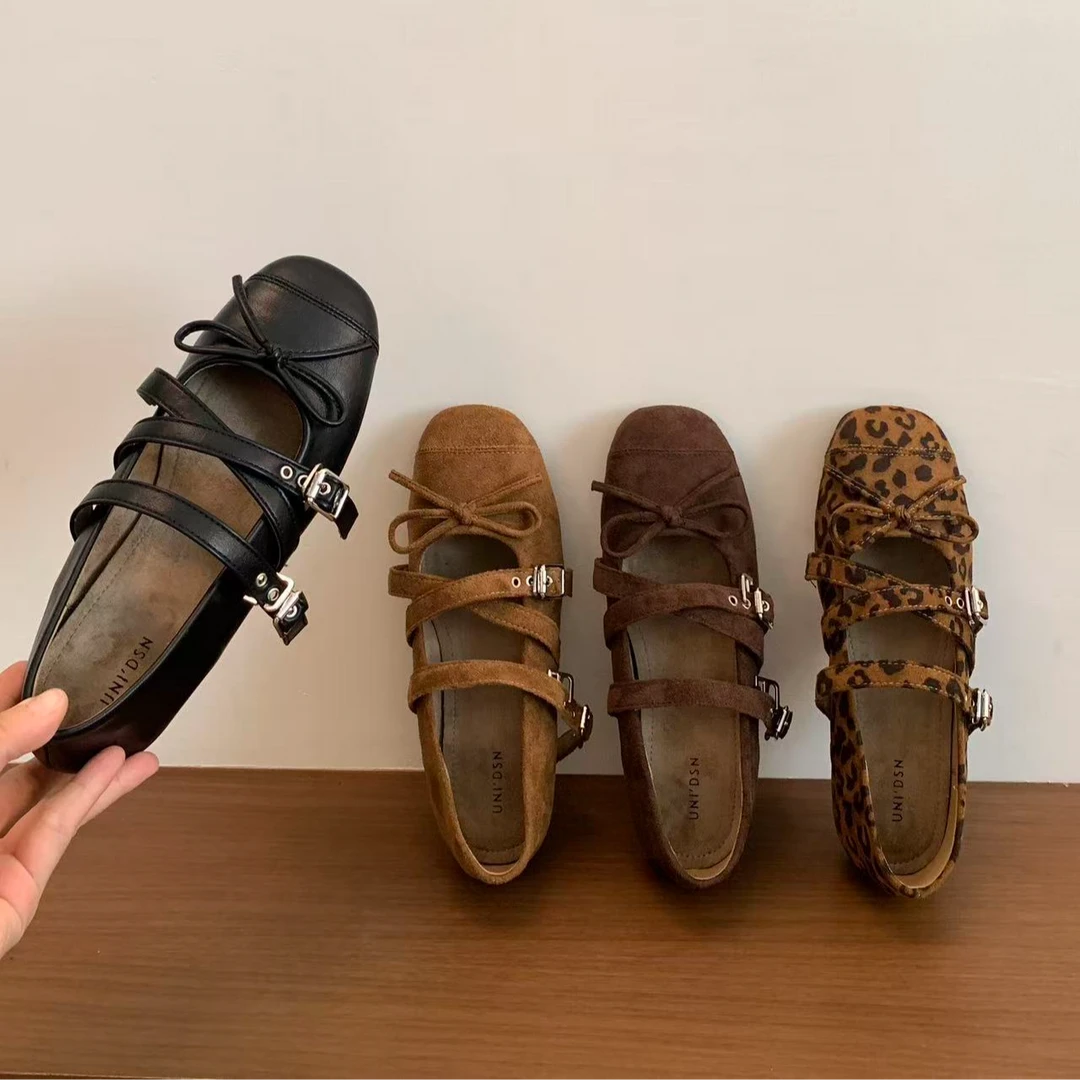 韩版方头豹纹小单鞋百搭夏季软底复古豆豆鞋小个子内增高玛丽珍鞋