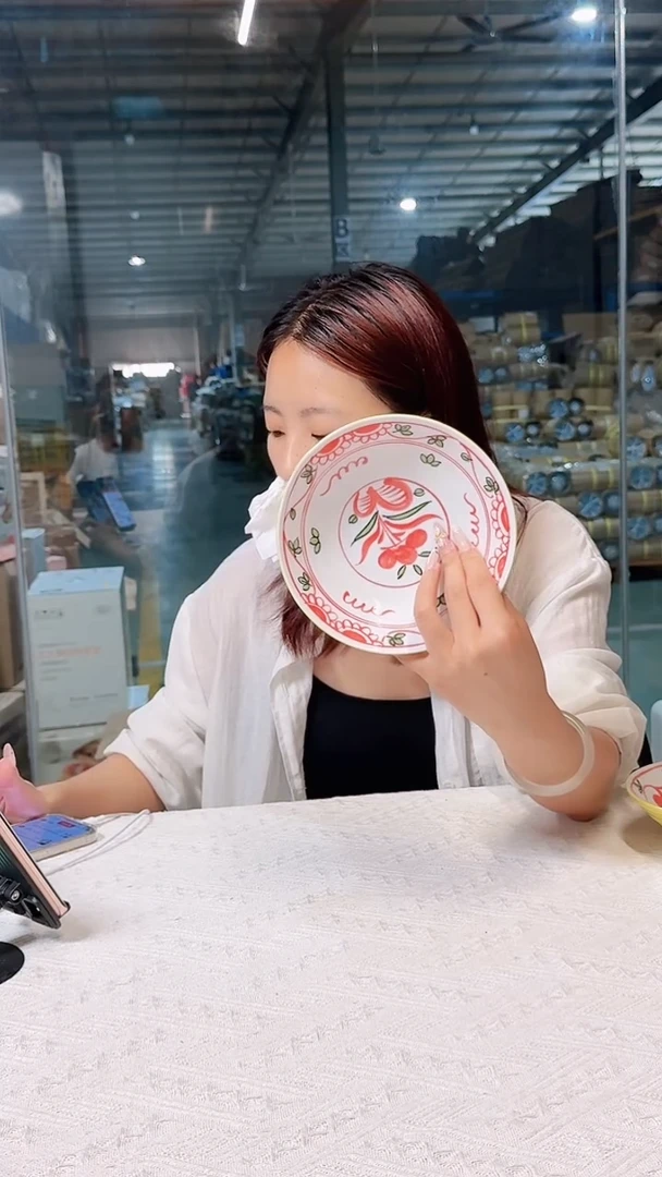 瓷黄彩赤绘小花6.5英寸深盘