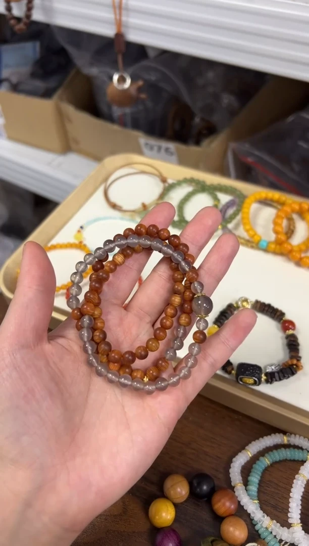 未镶嵌柏木（崖柏）手串老料崖柏烟紫玛瑙款多圈手链[1971]