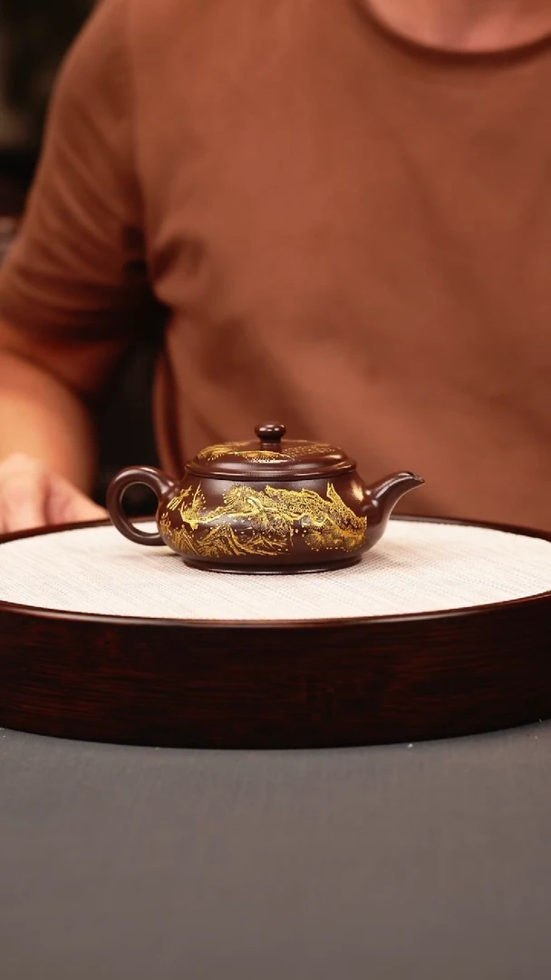 茶壶紫砂天星泥 明炉 描金