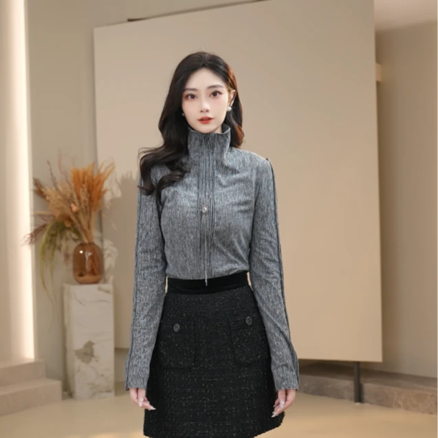 AMASS/阿玛施 25年新款时髦立领休闲优雅气质显瘦衬衫上衣530105