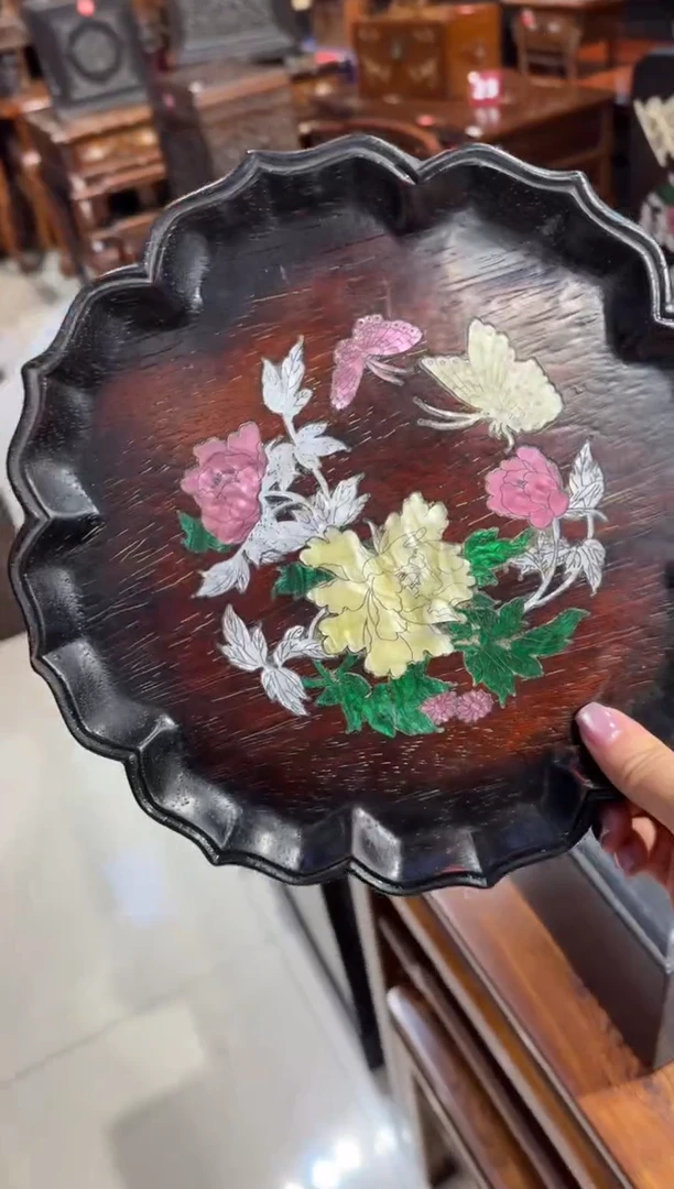 木紫檀牡丹花圆盘88.88888888888888