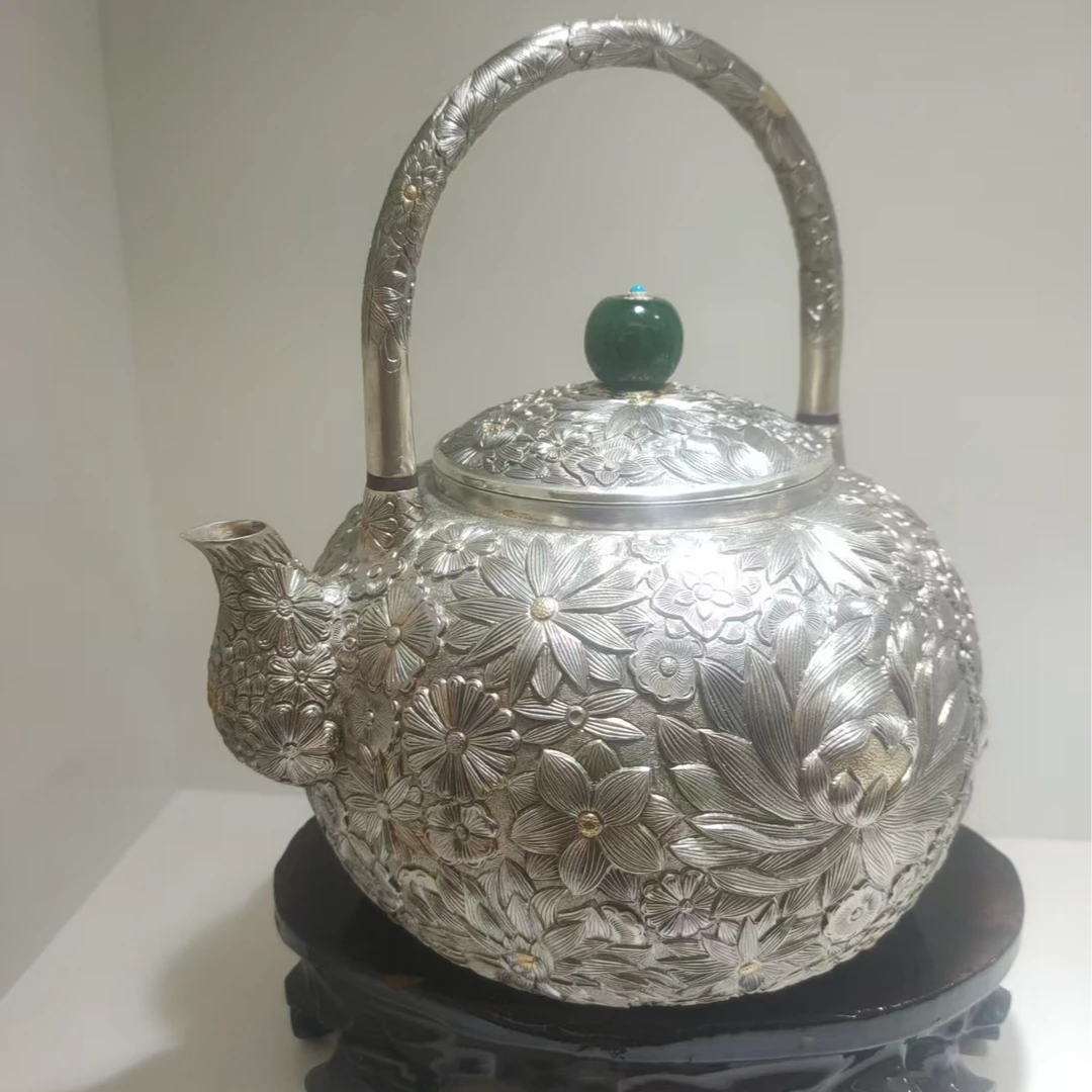 足银银制品 纯银手工万花烧水壶