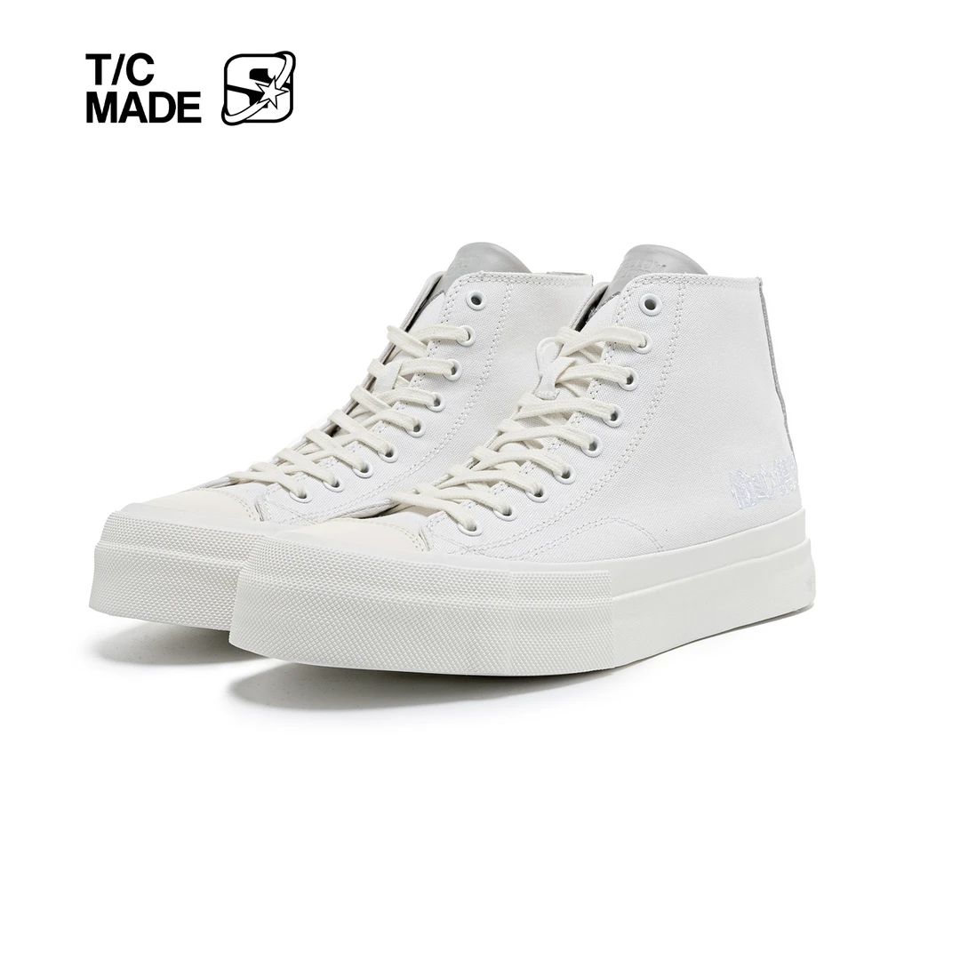 TCMADE x STA偷心集团 联名 高帮厚底帆布鞋拼皮 白色厚底硫化鞋