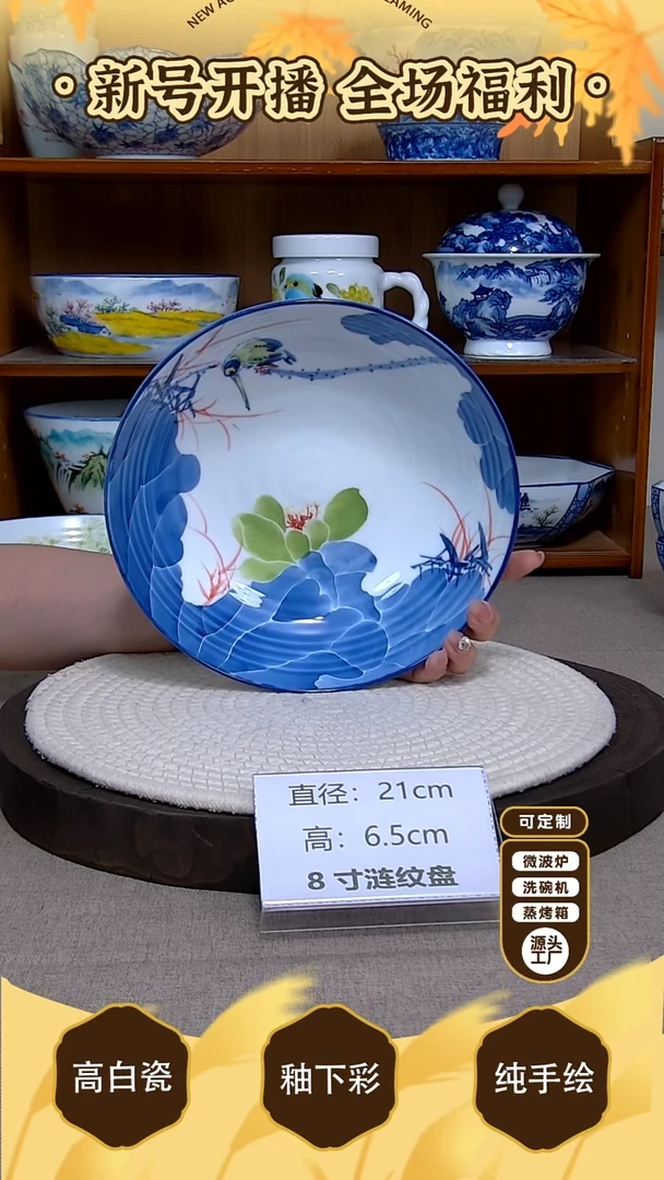 盘【陶源造】景德镇手绘釉下彩陶瓷餐具