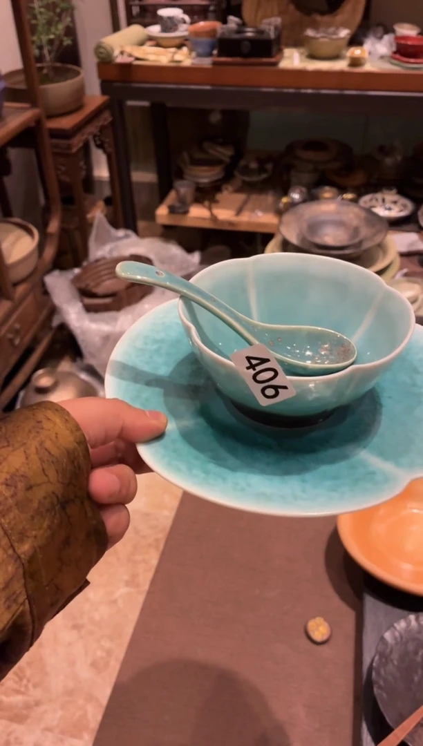 瓷片锦**️406 苏打蓝碗盘勺共3个