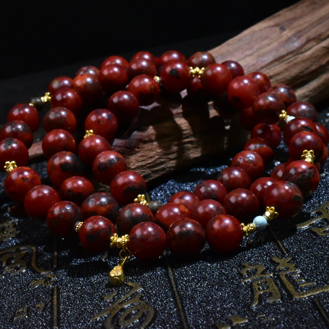 SJ【一九珠宝】南红铁皮包浆三圈-卡9mmS925银-多样性发一件 YJ2931