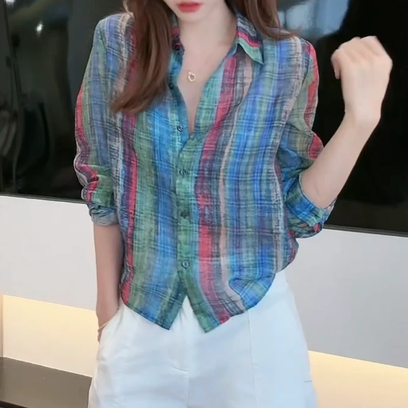 港风复古潮流夏季百搭时尚新款好看设计休闲气质撞色条纹女装衬衫