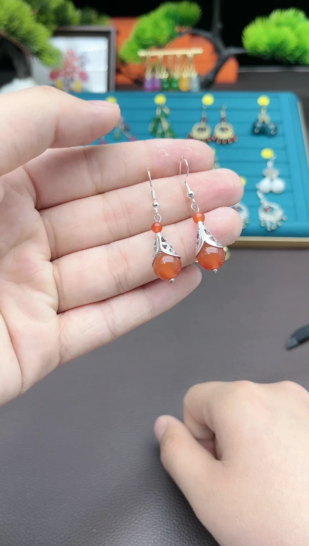 【闪购商品】南红玛瑙耳饰银S925镶嵌521000