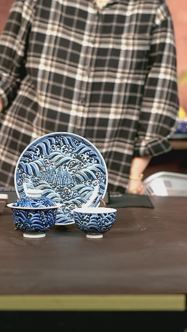 手绘手绘高温现代瓷柴有暇大布袋150C+气鸡心杯90C+气壶承17.5cm