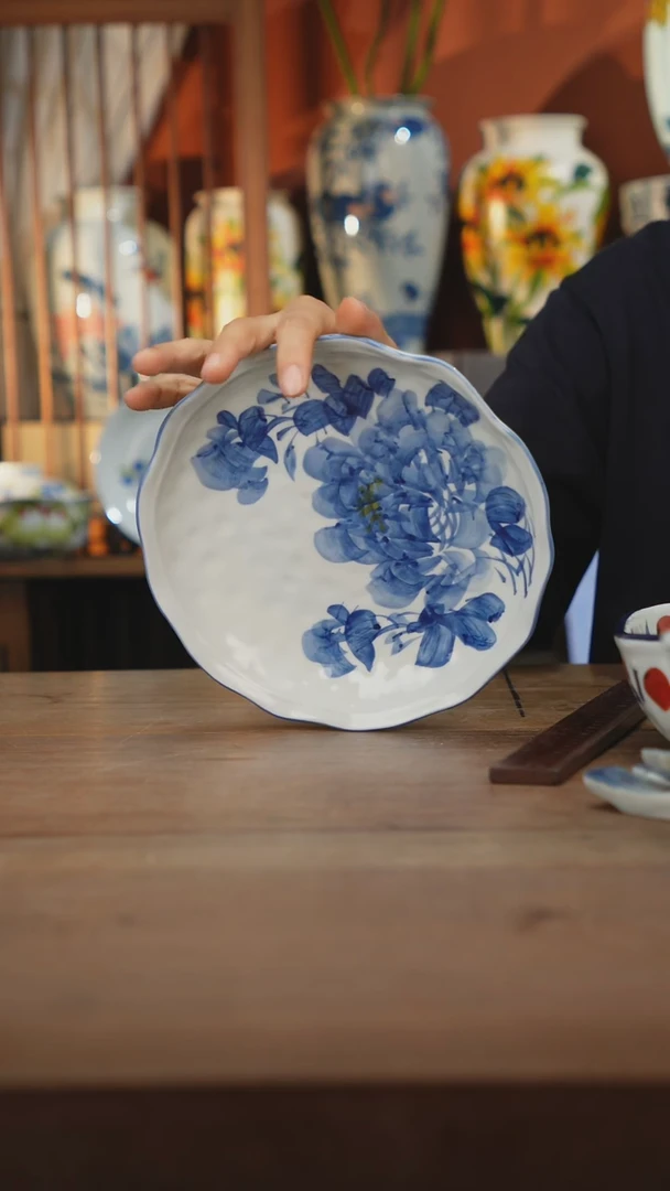 瓷片【简家甄选】景德镇设计师釉下手绘陶瓷餐具
