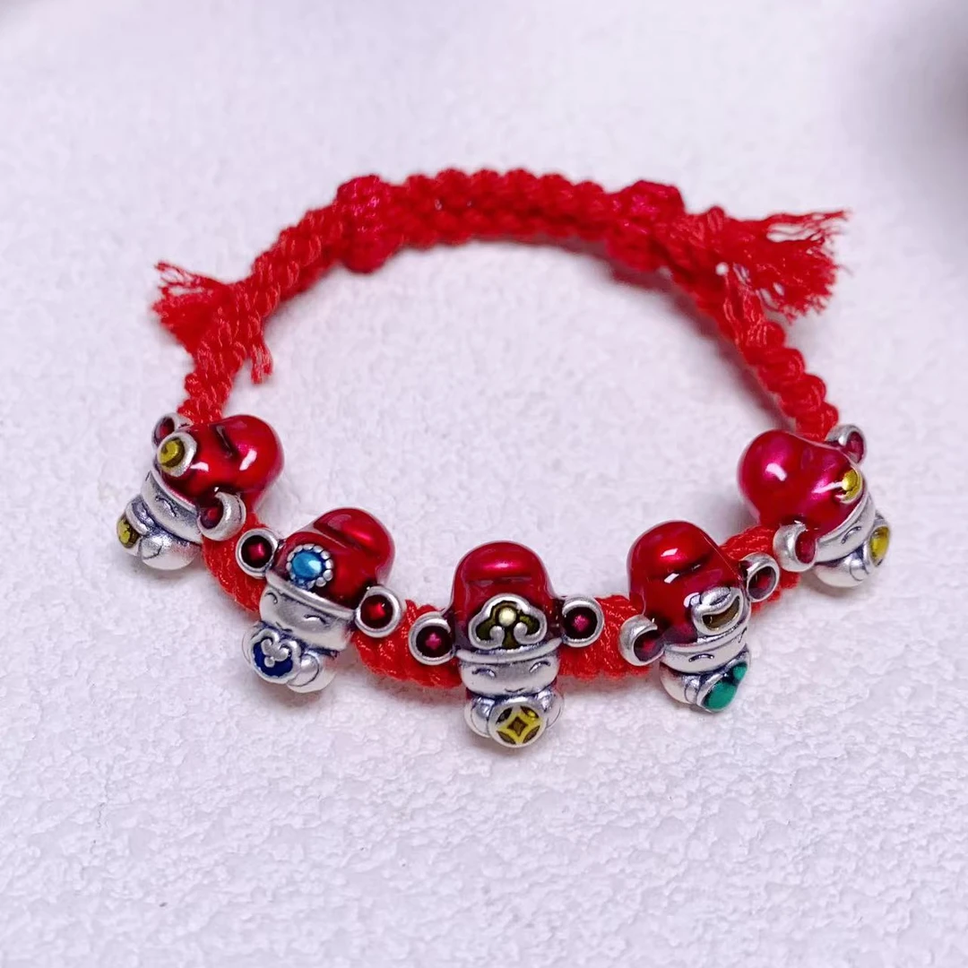 足银手链 通用民族风手链手绳可调节首饰五彩素纯手工时尚金