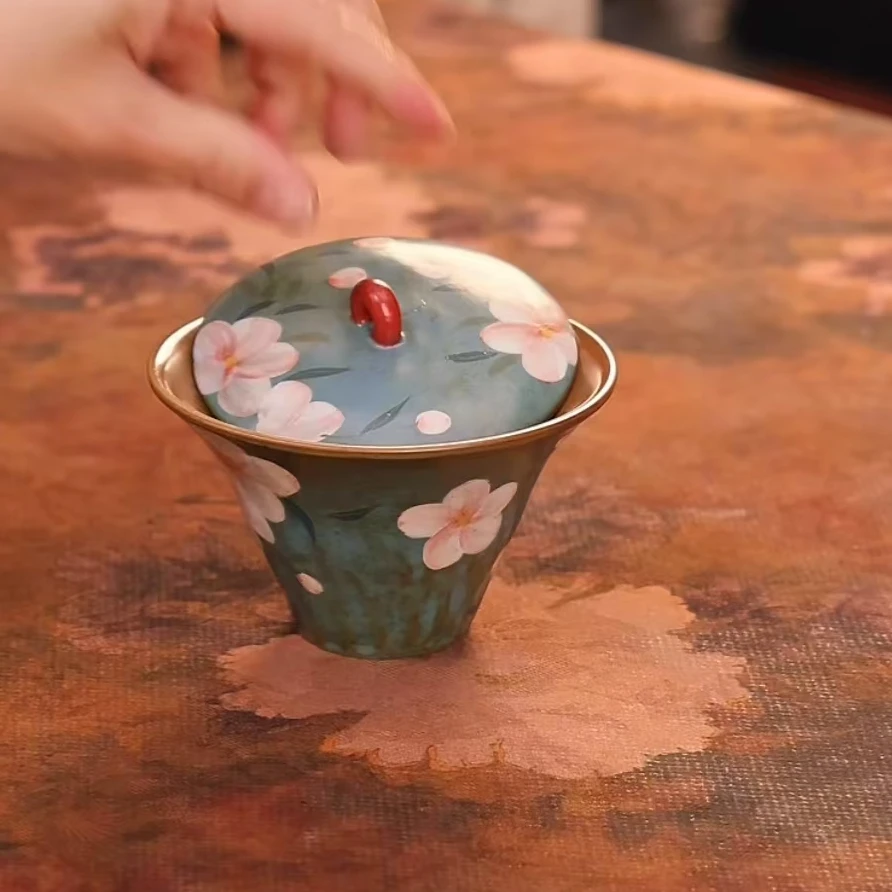 顶先 蓝釉繁花盖碗A12010