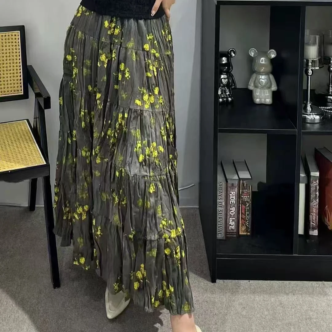 【ZM纵美】垂感显瘦层次感高级碎花大摆轻奢半身裙23059