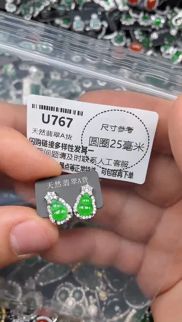 翡翠未镶嵌颈饰U767耳钉
