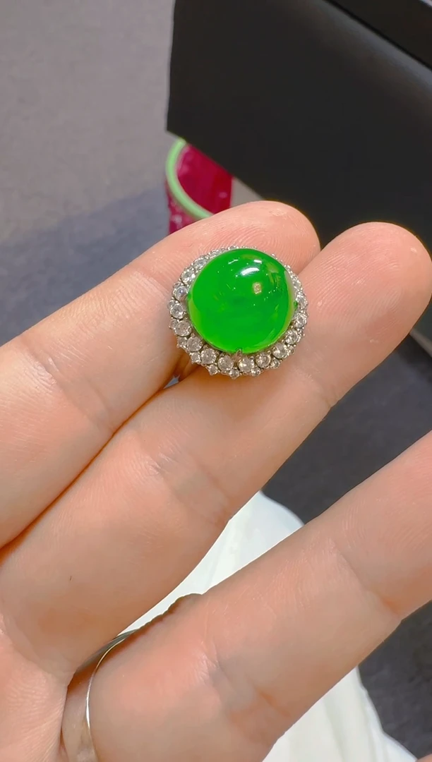 银S925镶嵌戒指翡翠天然A货翡翠