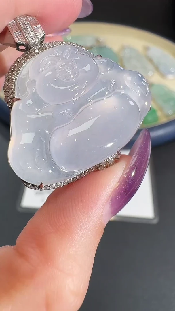 吊坠(不含链)18K金镶嵌翡翠【源头工厂】钻石镶嵌