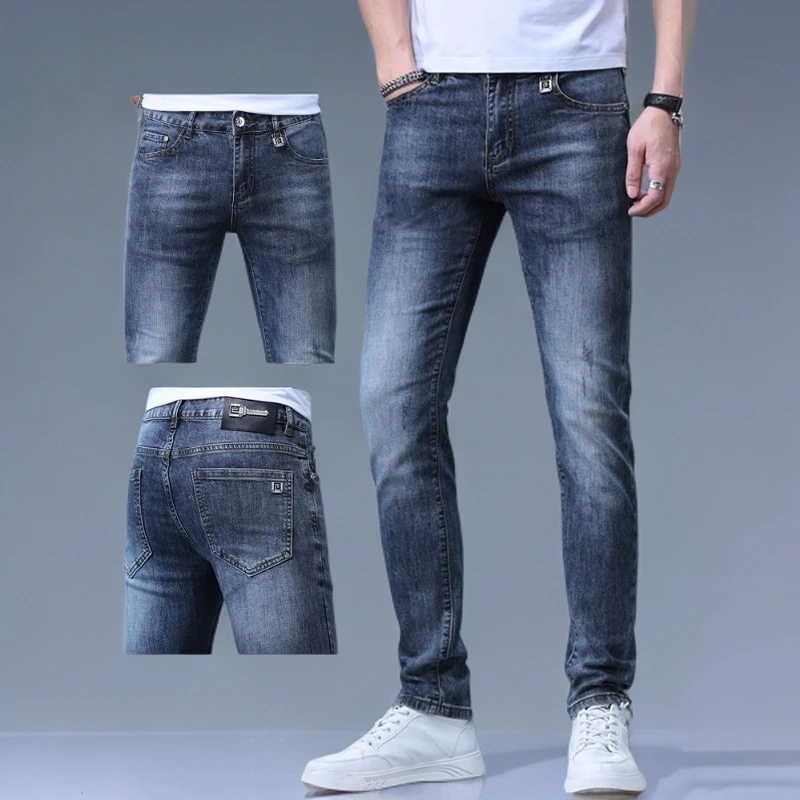 香港秋季新款高端牛仔裤男士修身裤潮牌韩式时尚百搭弹力休闲裤男