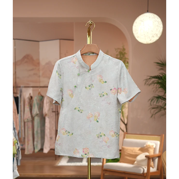 《 夏莹-短袖》新中式提花国风时尚休闲防晒透气短袖