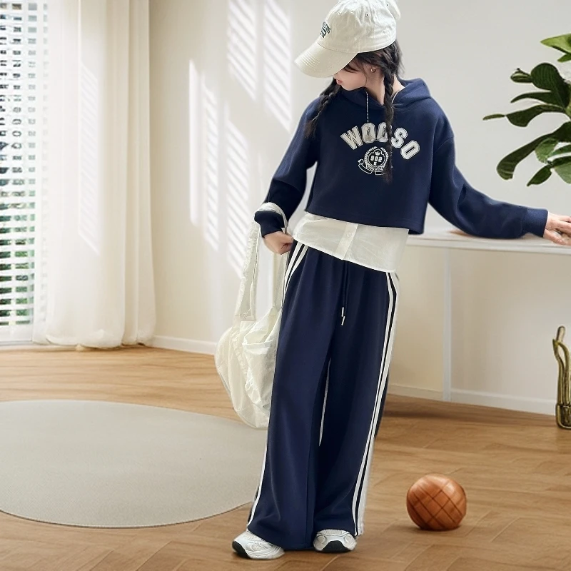 6-12岁女童潮款卫衣套装潮款洋气春秋运动字母初中学生中大童衣服