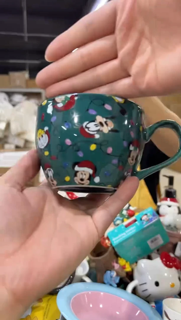 瓷片绿色米奇咖啡水杯
