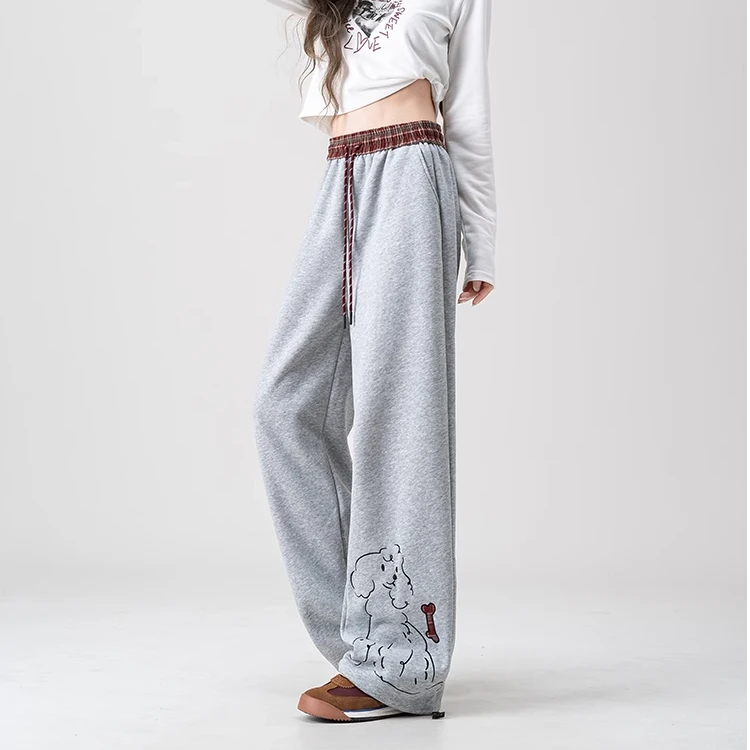 宽松潮流刺绣阔腿裤直筒百搭休闲高街春秋美式抽绳