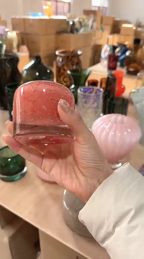 【闪购商品】玻璃红色气泡烛台