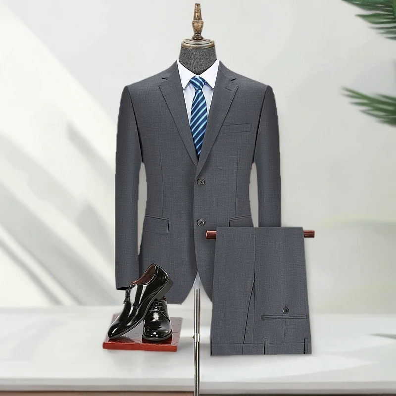 【西装套装】男士秋冬新款灰色商务休闲西服修身百搭气质时尚4号