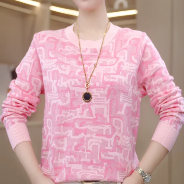 MY828星冕粉光2026新款长袖毛衣女漂亮套头圆领上衣外搭气质保暖