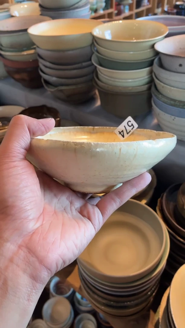 瓷片圆*仔574微瑕套内黄手工碗