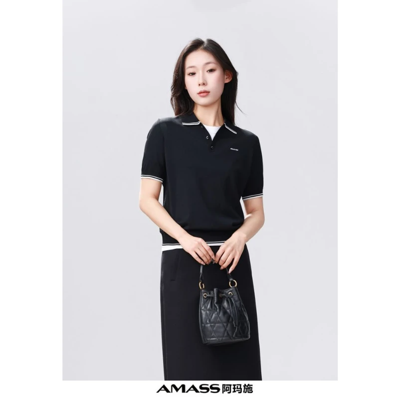AMASS/阿玛施538022新款时尚休闲女经典简约质感正肩柔雾正肩Polo