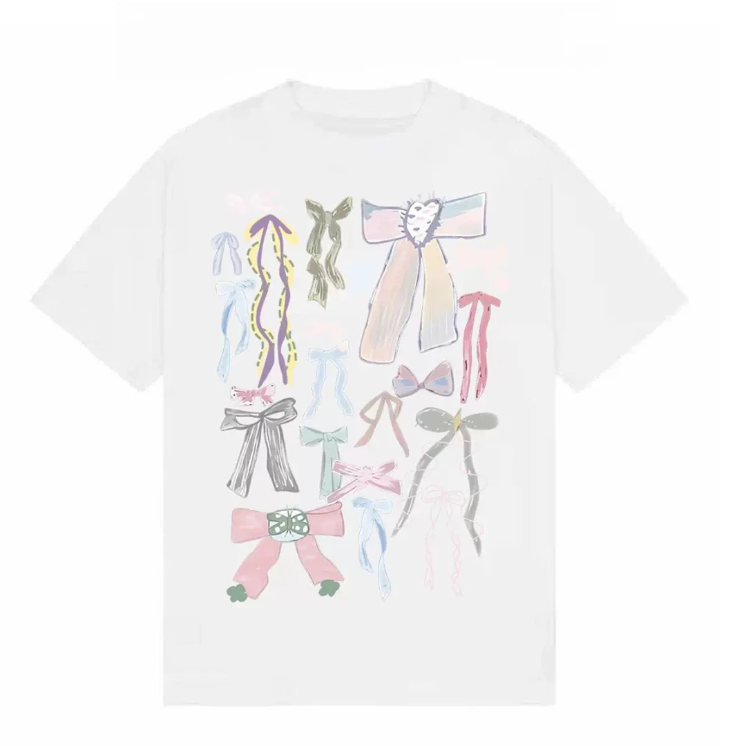 【RRSIFU蓉蓉私服】XS2503彩色蝴蝶结上衣正肩纯棉短袖t恤休闲百搭
