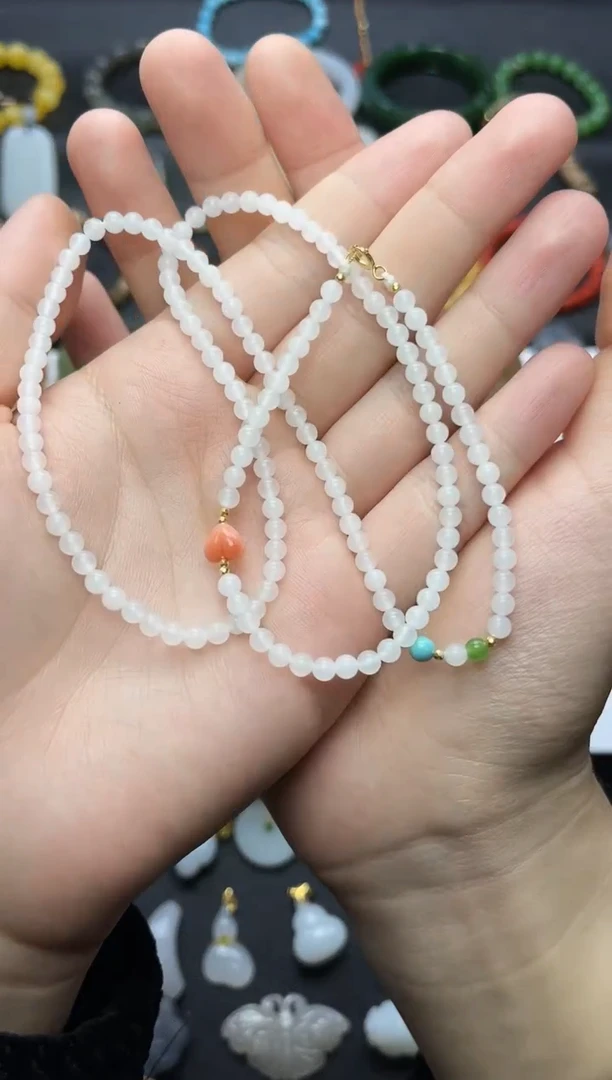 颈饰18K金镶嵌和田玉万能链06