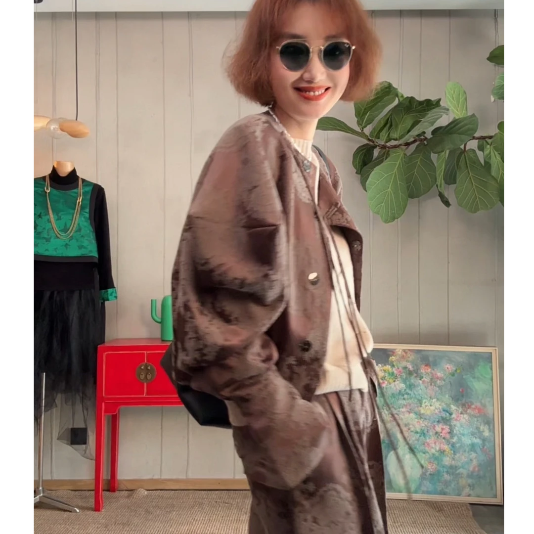 【云溪】红shop原创设计新中式提花廓型羊腿袖复古气质外套