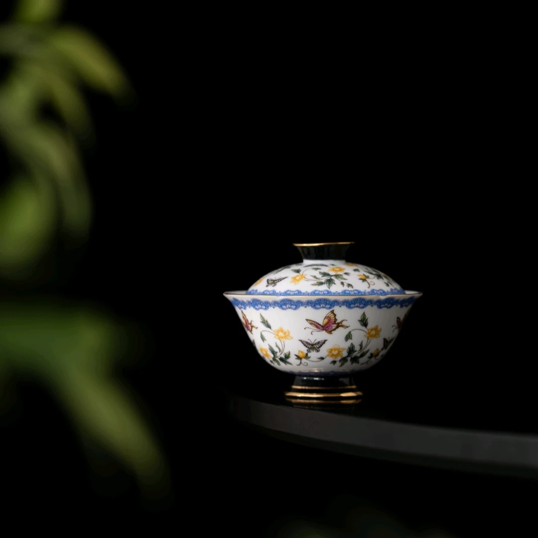 XT0015 享陶 蝶恋花黑花口盖碗（赠提溜）