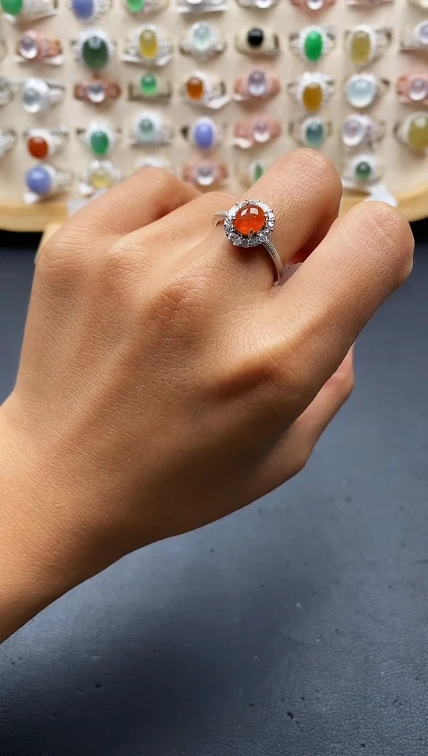 银S925镶嵌戒指翡翠缅甸天然A货翡翠2 6-6