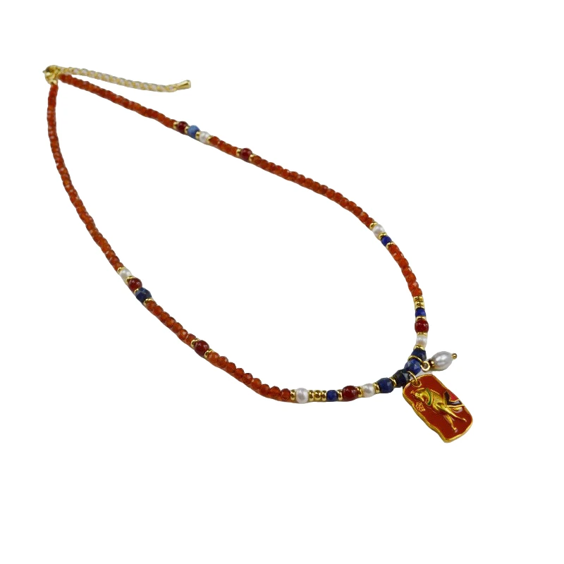 铜合金项链 复古宫廷锁骨链民族风项链真材实料石串链