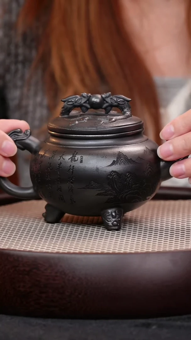 茶壶紫砂宜兴紫砂壶双龙戏珠