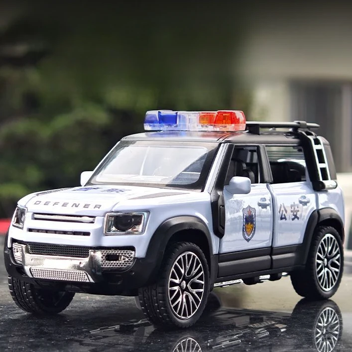 【白色警车-卫士】六开门 带灯光音效 长16厘米 回力彩盒