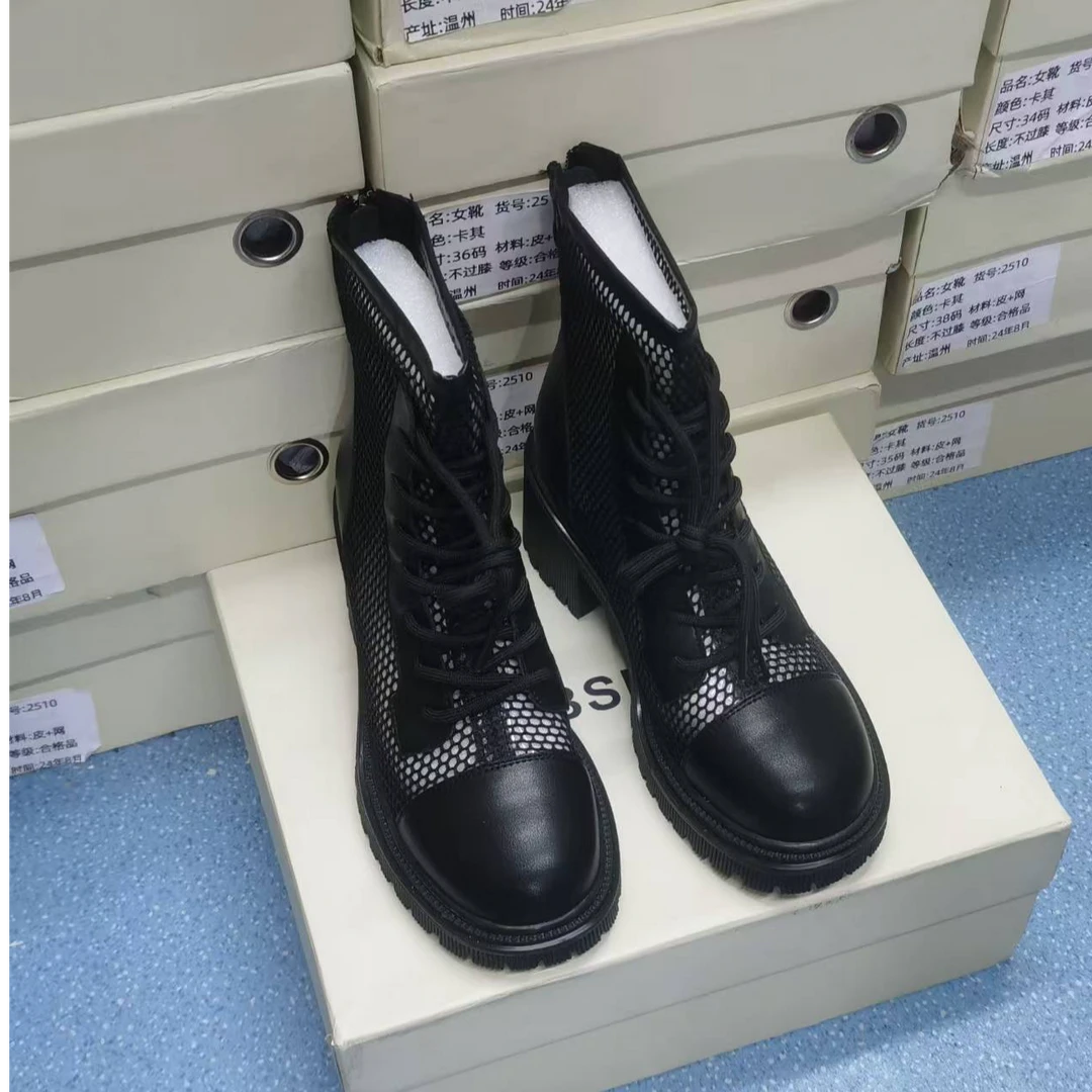 2556夏季网红款网纱马丁靴透气网纱春夏薄款凉靴女网面英伦风休闲
