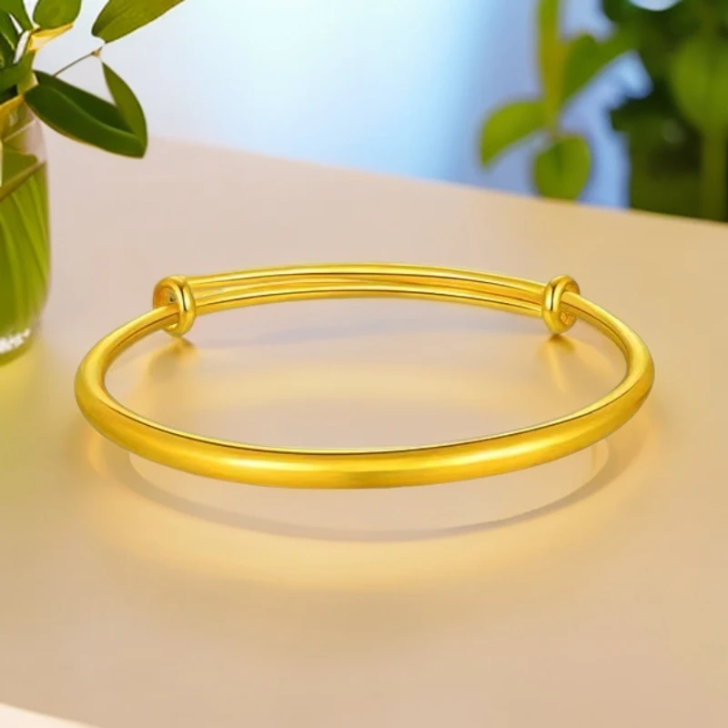 【玖玖黄金】足金999投资金 素圈推拉手镯 圈口可调节大小