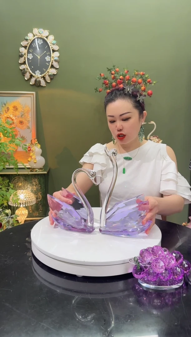 人造水晶K9水晶 一对紫天鹅