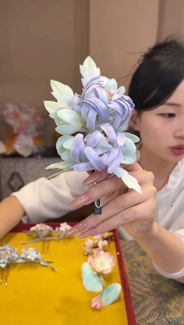 刺绣菊花 非遗绒花（发饰）
